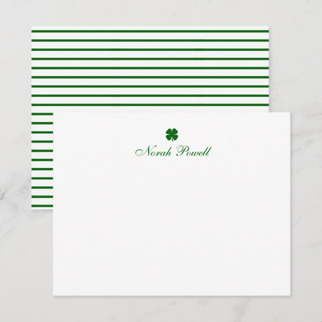 Personalized Green Clover Note Card (Front/Back)