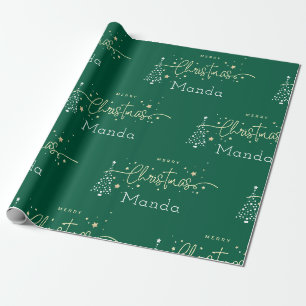 Personalized Green Elegant Script Merry Christmas Wrapping Paper