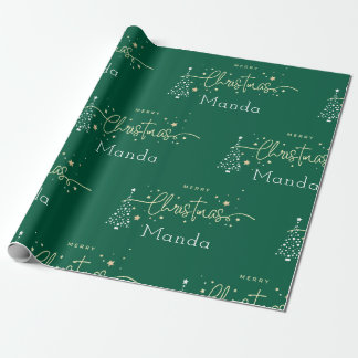Personalized Green Elegant Script Merry Christmas Wrapping Paper