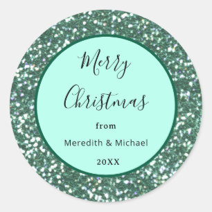 Personalized Green Faux Glitter  Classic Round Sticker