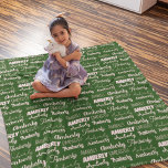 Personalized Green Font Name Collage Christmas Fleece Blanket<br><div class="desc">A festive green Christmas blanket decorated in nine different fonts spelling your last name in white. Cute custom holiday gift with fun typography.</div>