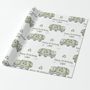 Personalized Green Garbage Truck Birthday Party  Wrapping Paper