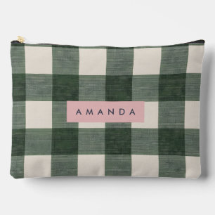 Personalized Green Gingham Checkered Accessory Pouch