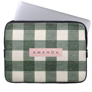 Personalized Green Gingham Checkered Laptop Sleeve