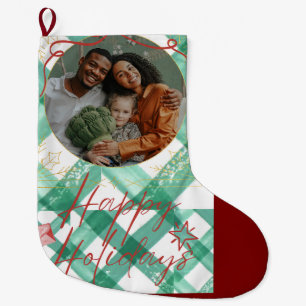 Personalized green gingham large christmas stocking