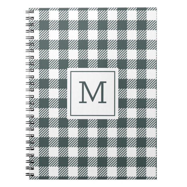 Personalized Green Gingham Plaid Monogram Notebook (Front)