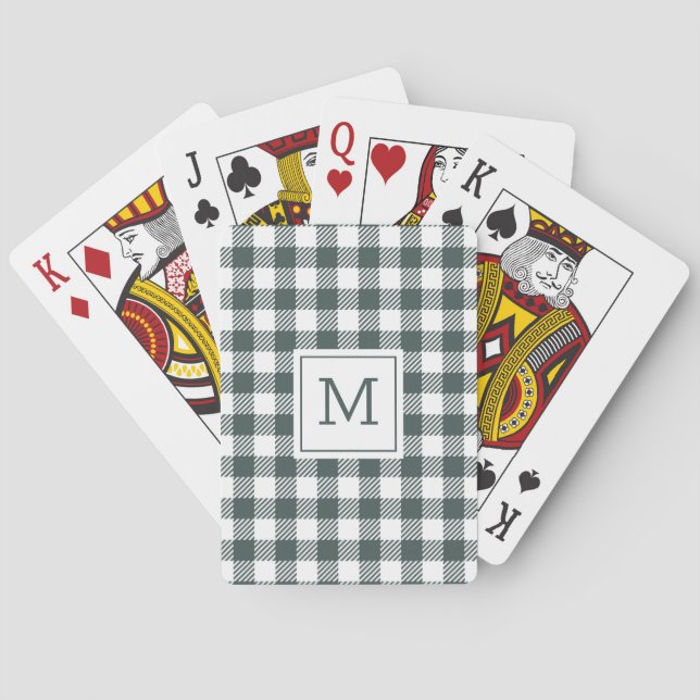 Personalized Green Gingham Plaid Monogram Playing Cards (Back)