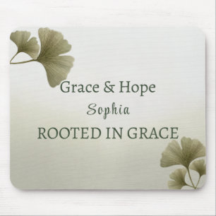 Personalized Green Ginkgo Leaf Custom Name Mouse Pad