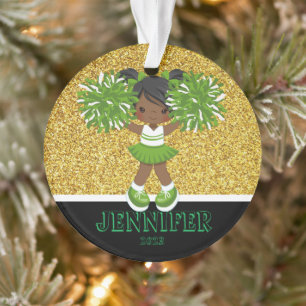 Personalized Green & Gold Cheerleading Ornament 
