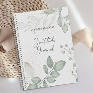 Personalized Green Gold Leaf Gratitude Journal 