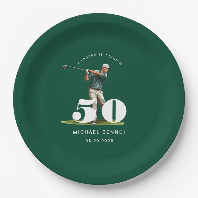 Personalized Green Golf 50th Birthday Paper Plate (Front)