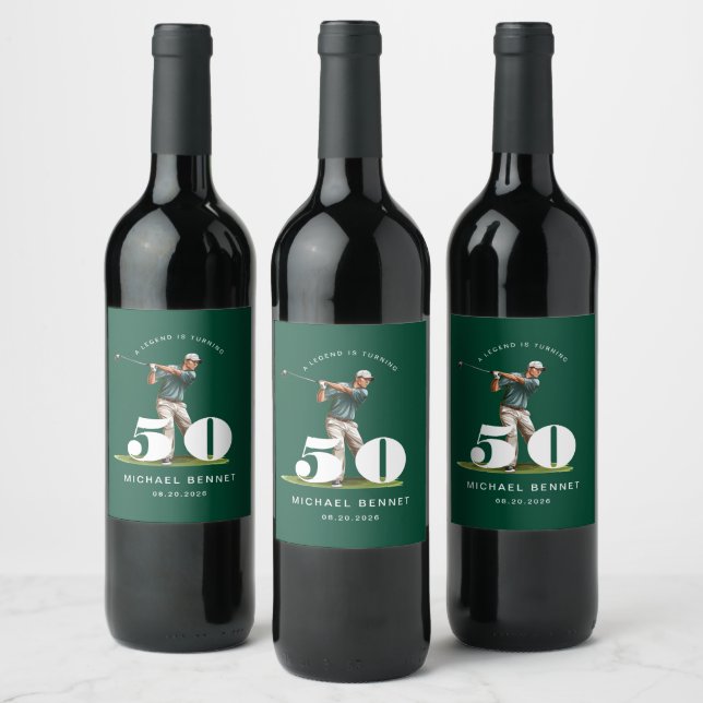 Personalized Green Golf 50th Birthday Wine Label (Bottles)