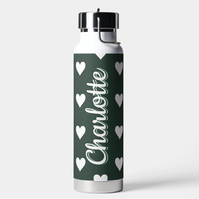 Personalized Green Heart Pattern Water Bottle (Left)