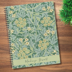 Personalized Green Jasmine Botanical Pattern Notebook