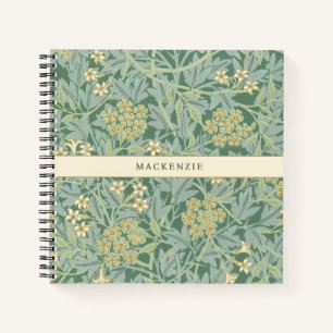 Personalized Green Jasmine Floral Pattern Notebook