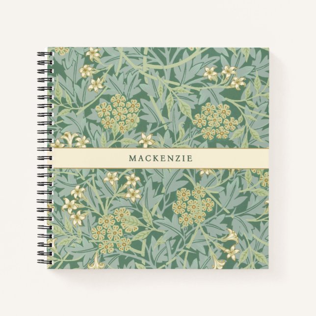 Personalized Green Jasmine Floral Pattern Notebook (Front)