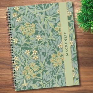 Personalized Green Jasmine Floral Pattern Notebook