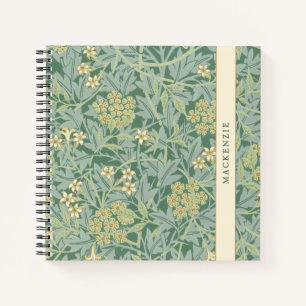 Personalized Green Jasmine Floral Pattern Notebook