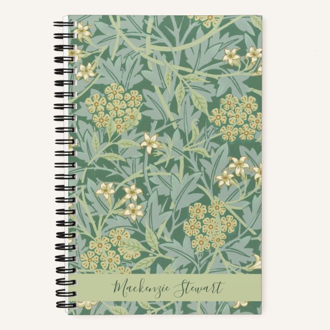 Personalized Green Jasmine Floral Pattern Notebook (Front)