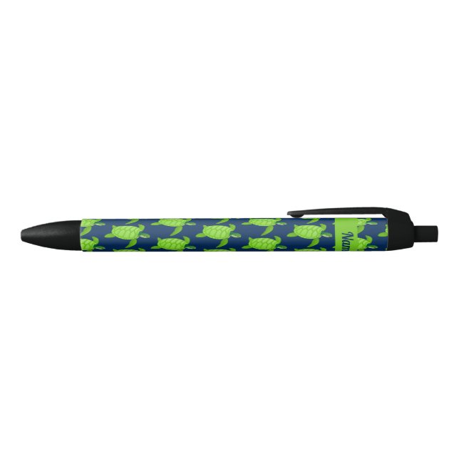 Personalized Green Sea Turtle on Navy Black Ink Pen (Top)