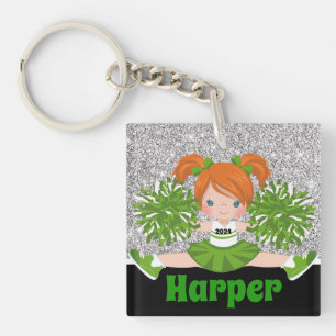 Personalized Green & Silver Cheerleading Keychain