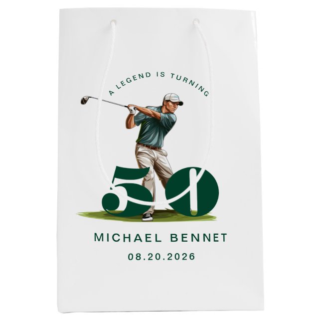 Personalized Green Sports Golf 50th Birthday Medium Gift Bag (Front)