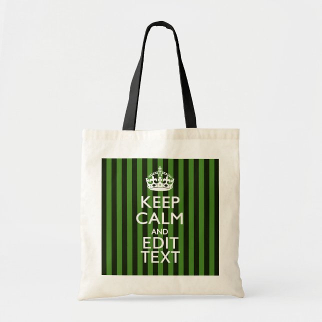 Personalized Green Stripes Keep Calm Your Text Tote Bag (Front)