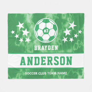Personalized Green Tie Dye Soccer Player Name Fleece Blanket