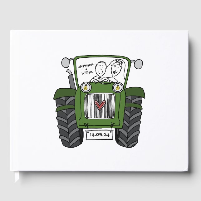 Personalized Green Tractor Country Farm Wedding Guest Book (Front)