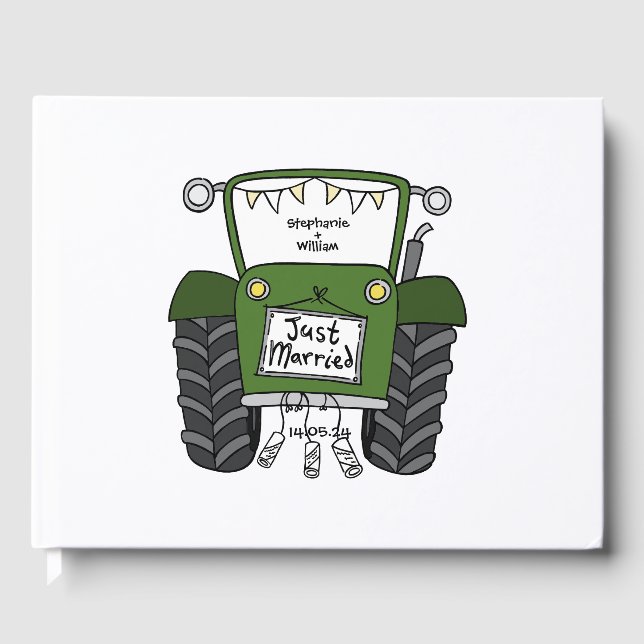 Personalized Green Tractor Country Farm Wedding Guest Book (Front)