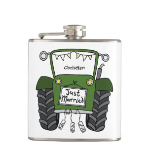 Personalized Green Tractor Country Wedding Gift Hip Flask