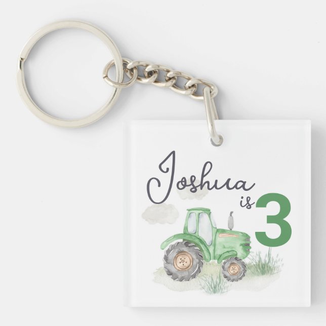Personalized Green Tractor Theme Acrylic Keychain (Front)