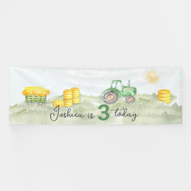 Personalized Green Tractor Theme Large Banner (Horizontal)