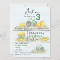 Personalized Green Tractor Themed Invitations
