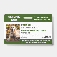 Personalized Green White Service Dog Photo