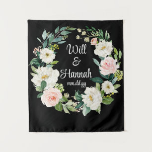 Personalized Greenery Wedding Reception Photo Prop Tapestry