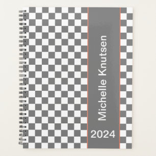 Personalized grey and white Checkered 2024 Planner