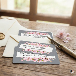 Personalized Grey & Pink Cherry Blossom Label