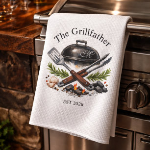 Personalized Grillfather Monogram Tea Towel
