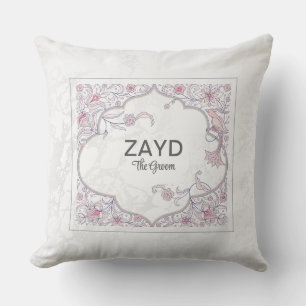 Personalized Groom Cushion   Pink Arabesque Floral