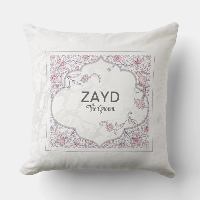 Personalized Groom Cushion | Pink Arabesque Floral (Front)