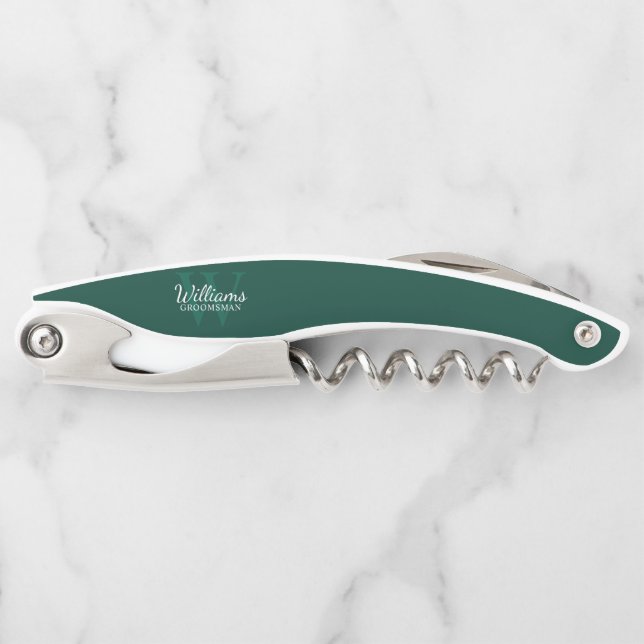 Personalized Groomsman's Monogram and Name Corkscrew (Front)