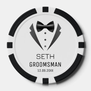 Personalized Groomsmen Wedding Tuxedo Monogram Poker Chips