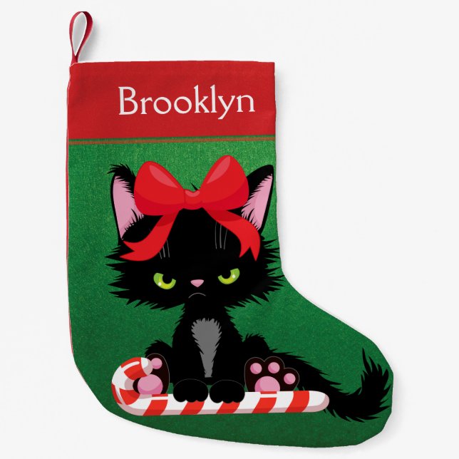 Personalized Grouchy Girl Cat Small Christmas Stocking (Front)