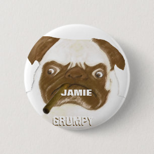 Personalized Grumpy AFICIONADO Puggy Cigar 6 Cm Round Badge