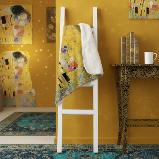 Personalized Gustav Klimt The Kiss Love Message Sherpa Blanket (Creator Uploaded)