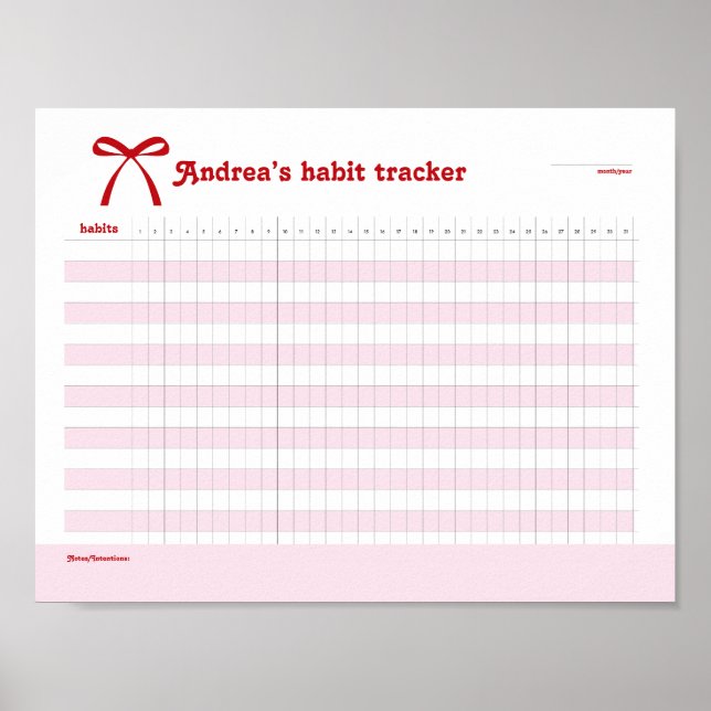 Personalized Habit Tracker Pink Bow  Poster (Front)