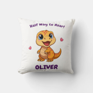 Personalized Halfway to One Dinosaur 6 Month Cushion