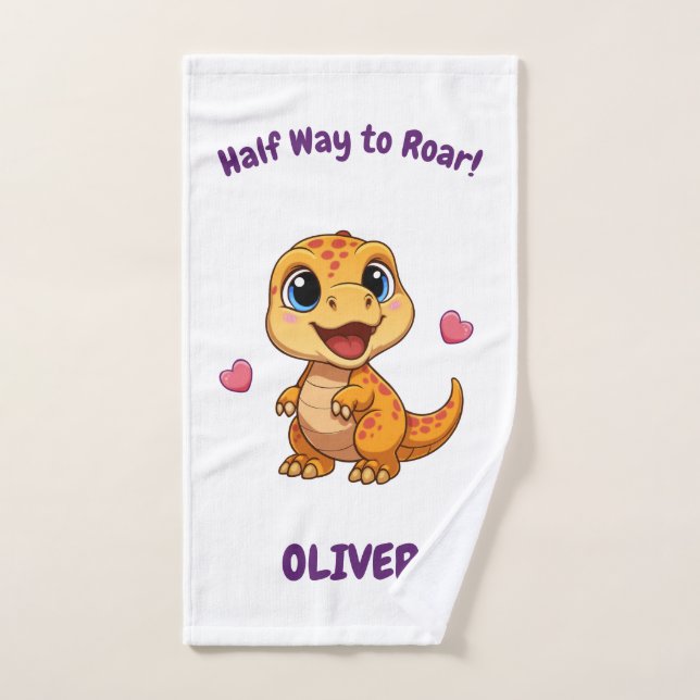 Personalized Halfway to One Dinosaur 6 Month Hand Towel (Hand Towel)