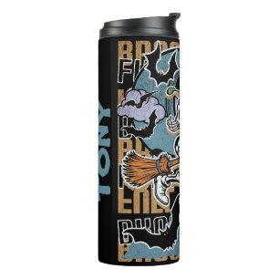 PERSONALIZED HALLOWEEN BROOMSTICK FUEL STATION THERMAL TUMBLER